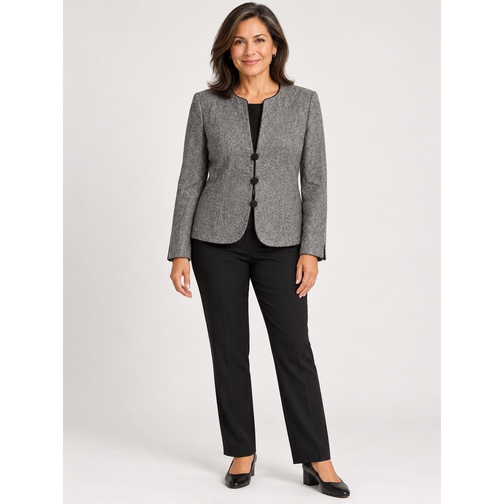 Pendleton Petite Gray Wool Silk Tweed Collarless Blazer Jacket Size 18P